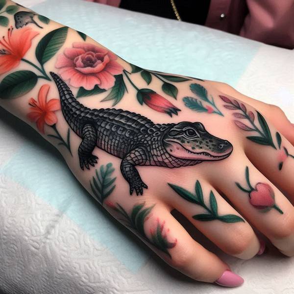 15 Powerful Alligator Tattoo Ideas To Entertain Your Morbid Curiosity 12 Alligator Hand Tattoofb2e