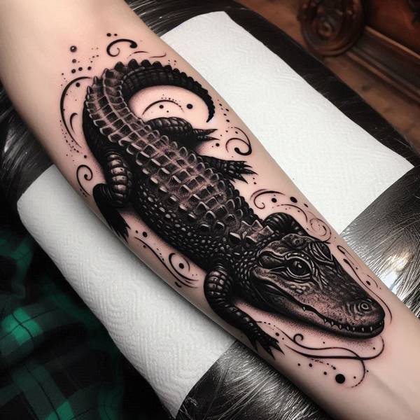 15 Powerful Alligator Tattoo Ideas To Entertain Your Morbid Curiosity 15 Black Alligator Tattoo 18d77