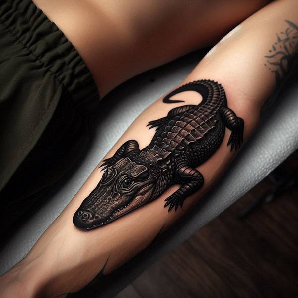 15 Powerful Alligator Tattoo Ideas To Entertain Your Morbid Curiosity 16 Black Alligator Tattoo 2bb1d
