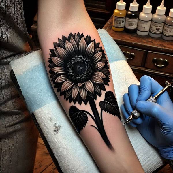 23 Symbolic Sunflower Tattoo Ideas 11 Black Sunflower Tattoo 10455