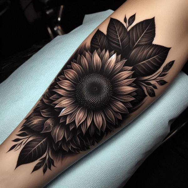 23 Symbolic Sunflower Tattoo Ideas 12 Black Sunflower Tattoo 25ae2