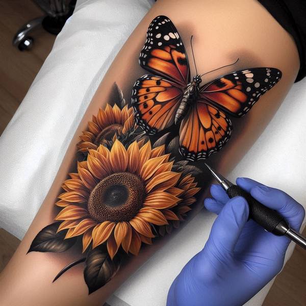 23 Symbolic Sunflower Tattoo Ideas 3 Butterfly And Sunflower Tattoo 15e80