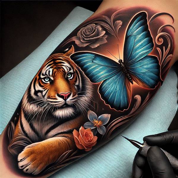 37 Trembling Tiger Tattoo Ideas To Feel Like The King Of The World 15 Butterfly And Tiger Tattooc647