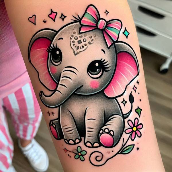 31 Graceful Elephant Tattoo Ideas To Crush Your Fears And Worries Into Dust 34 Cartoon Elephant Tattoo 1c47e