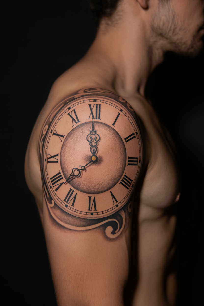 Clock Shoulder Tatto