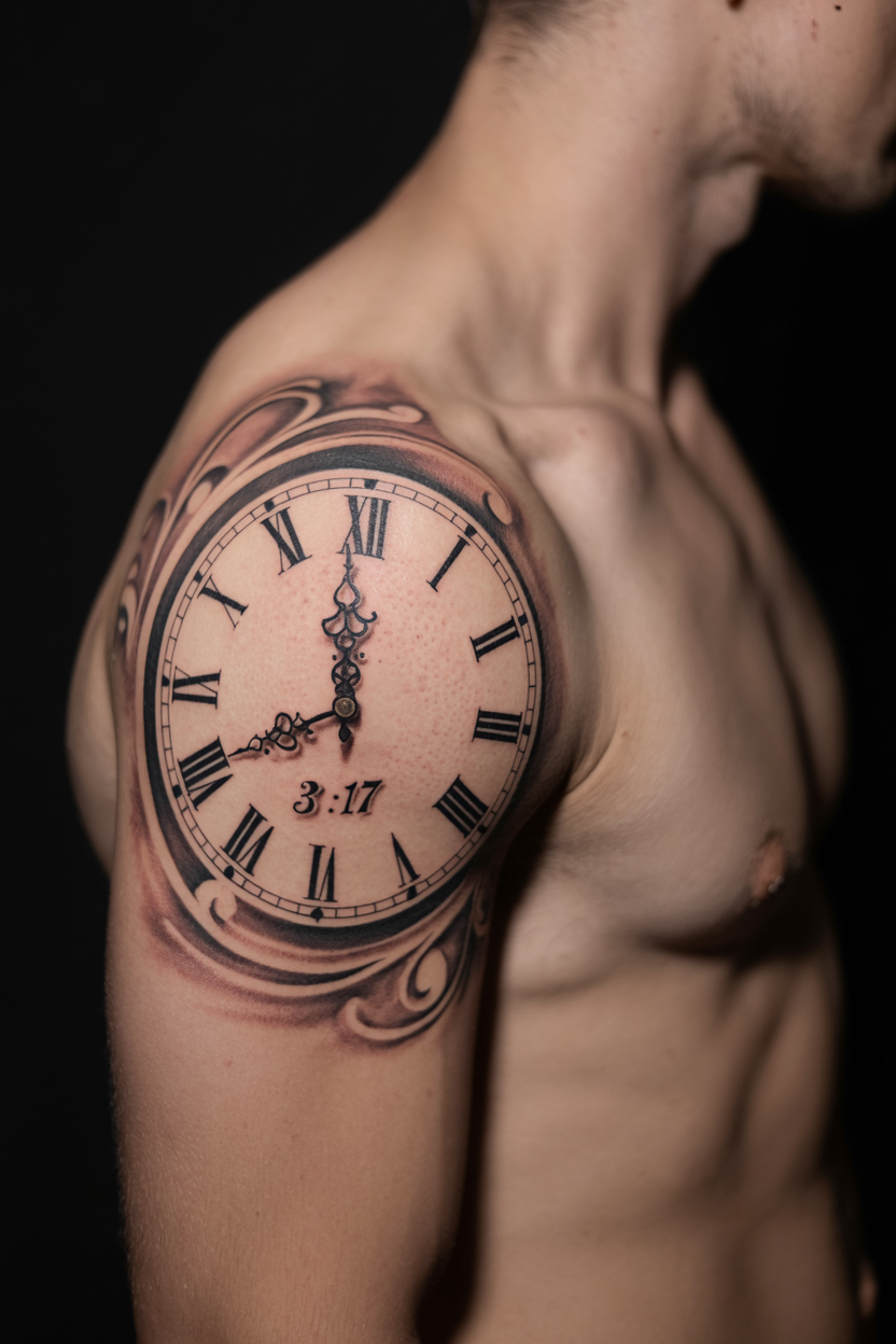 Clock Shoulder Tattoo