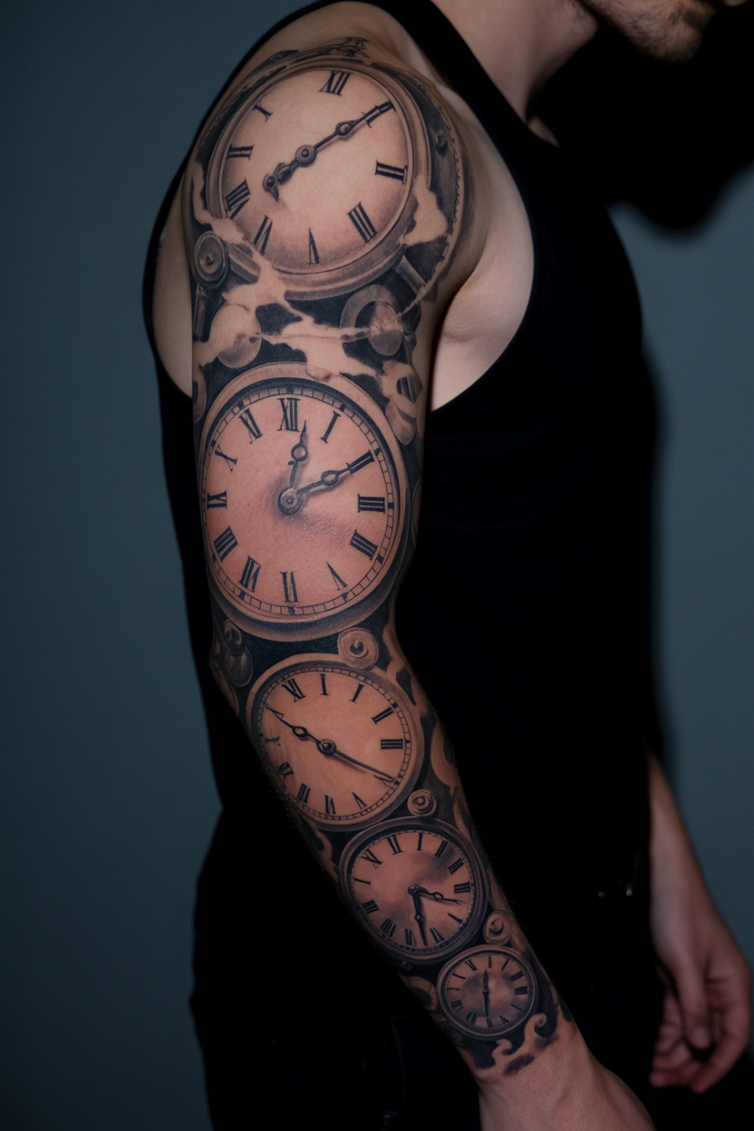 Clock Sleeve Tattoo