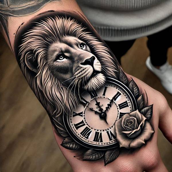 42 Creative Lion Tattoo Ideas 30 Clock Lion Tattooce5b