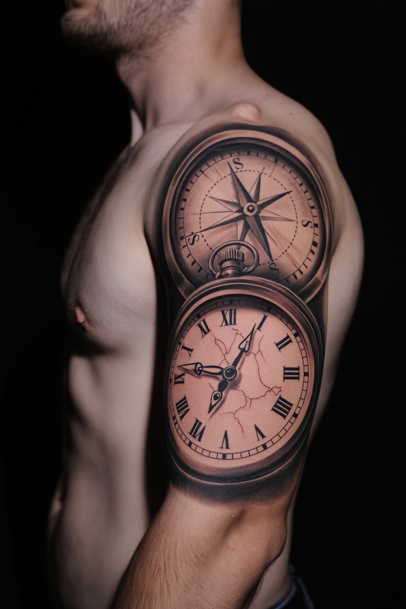 Compass And Clock Tattoo 1