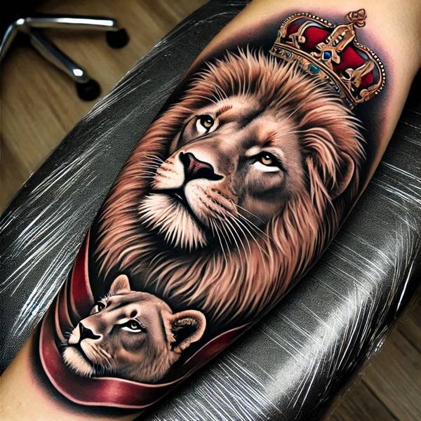 42 Creative Lion Tattoo Ideas 7 Crown And Lion Tattoo 10e8b