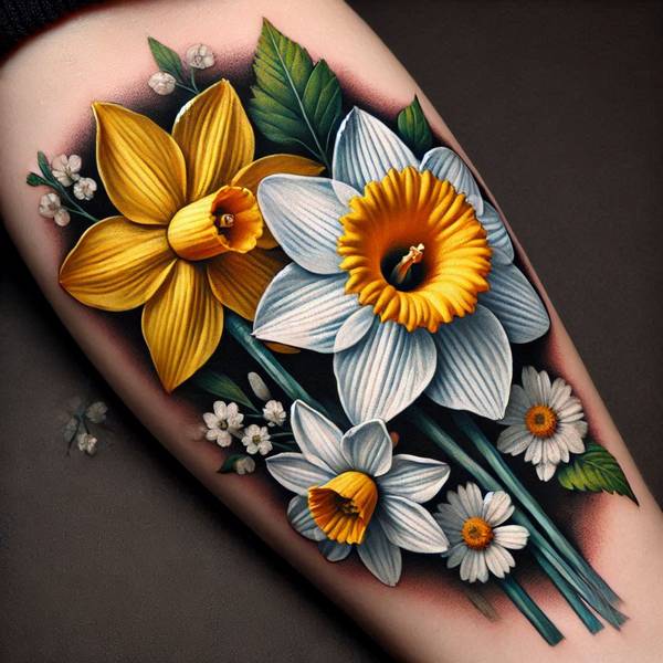 21 Delightful Daisy Tattoo Ideas 17 Daffodil And Daisy Tattoo 2 85c8791a 3055 49eb 976e bc467069a488eaa0