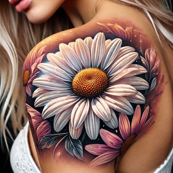 21 Delightful Daisy Tattoo Ideas 11 Daisy Tattoo On Shoulder367b