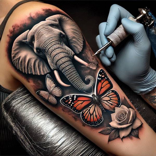 31 Graceful Elephant Tattoo Ideas To Crush Your Fears And Worries Into Dust 27 Elephant And Butterfly Tattooa510