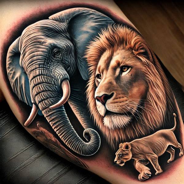 42 Creative Lion Tattoo Ideas 41 Elephant And Lion Tattoo5f53