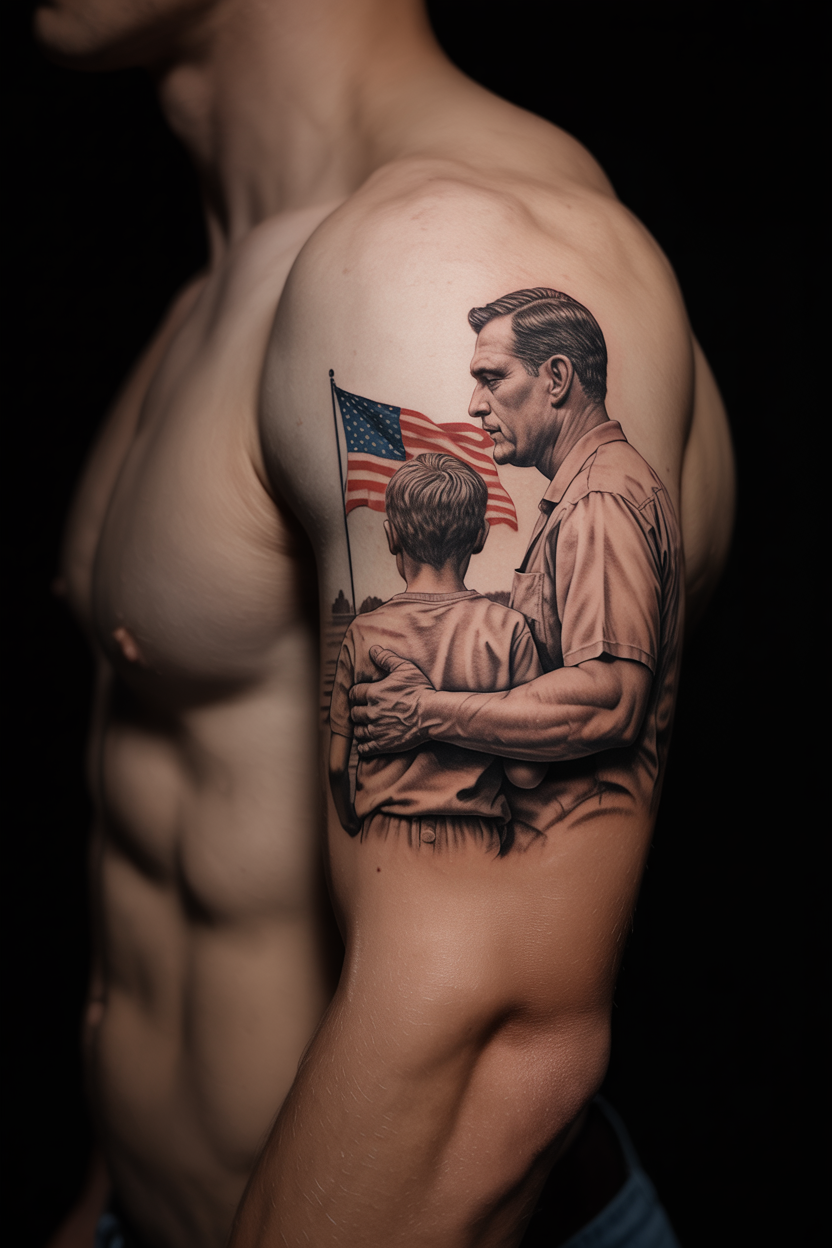 Father And Son American Flag Tattoo 2