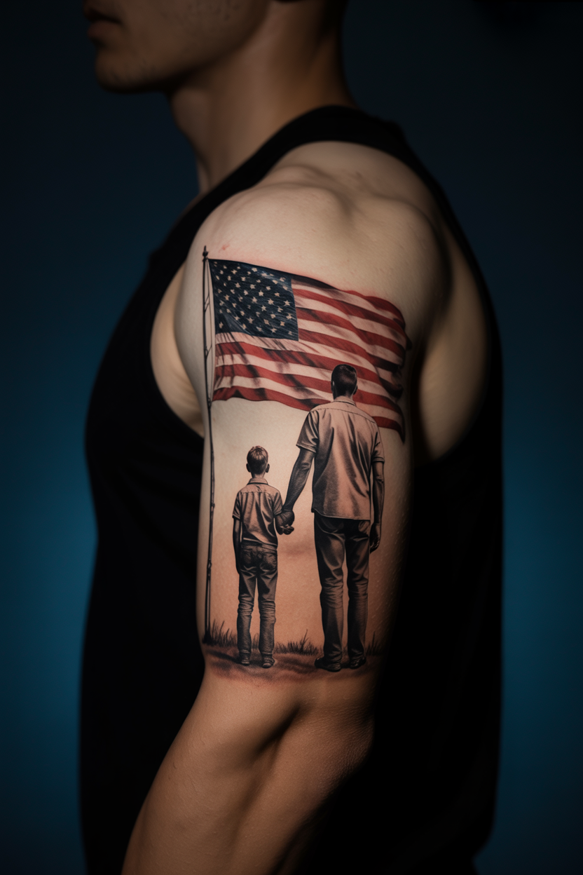 Father And Son American Flag Tattoo