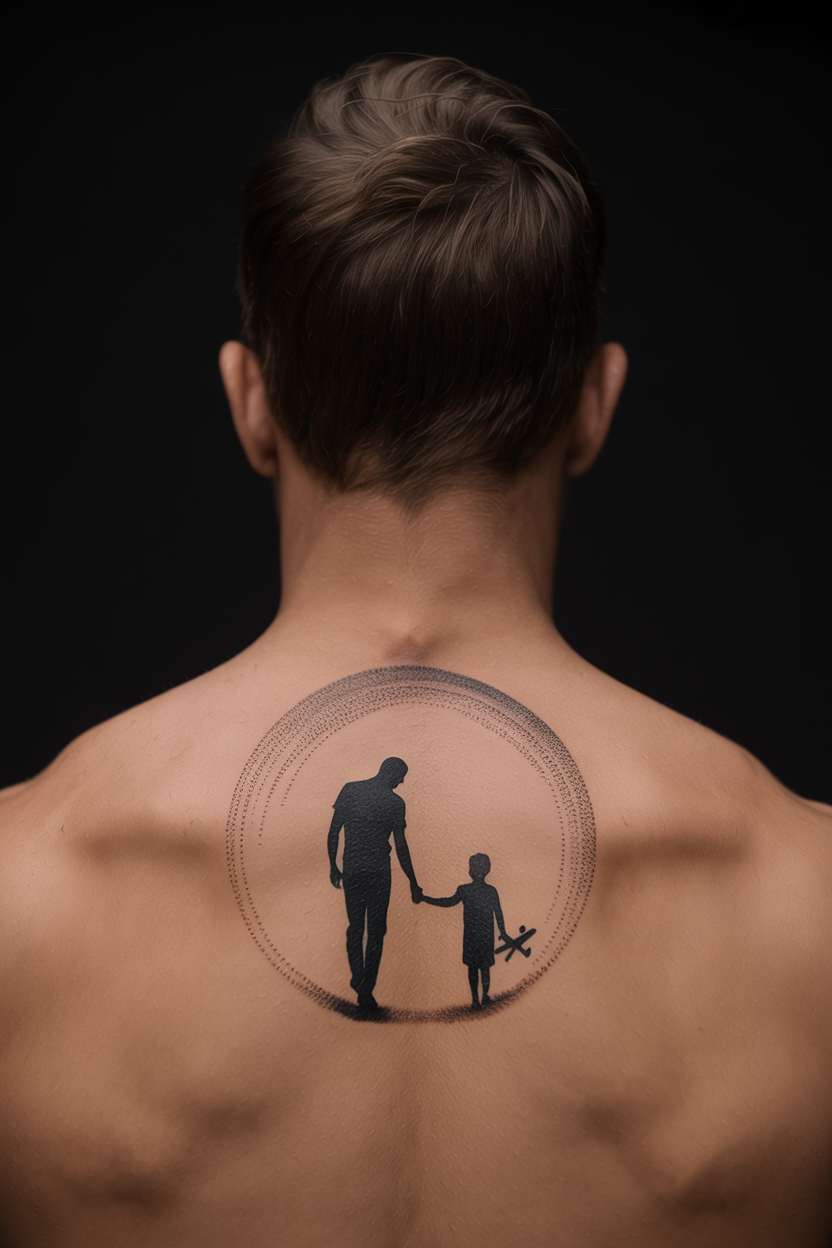 Father And Son Tattoo on Back