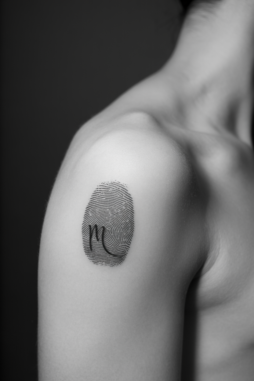 11 Unique Fingerprint Tattoo Ideas 7 Fingerprint Tattoo on Shoulder