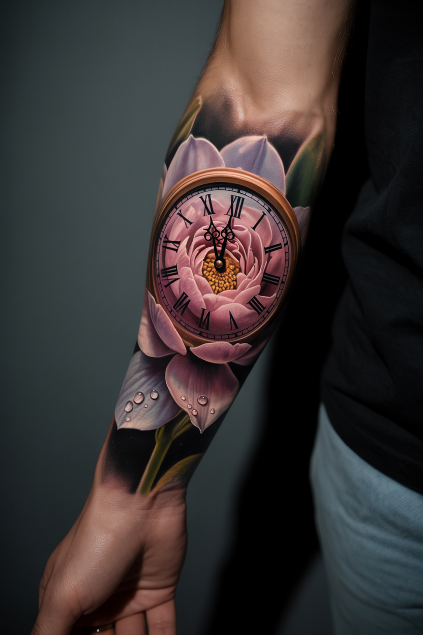 Flower Clock Tattoo 2