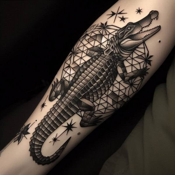 15 Powerful Alligator Tattoo Ideas To Entertain Your Morbid Curiosity 18 Geometric Alligator Tattoo 1fb58