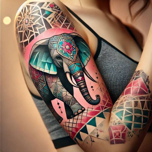 31 Graceful Elephant Tattoo Ideas To Crush Your Fears And Worries Into Dust 16 Geometric Elephant Tattoo 2c983