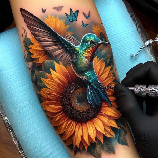 23 Symbolic Sunflower Tattoo Ideas 27 Hummingbird And Sunflower Tattoo4d59