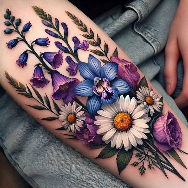 21 Delightful Daisy Tattoo Ideas 27 Larkspur And Daisy Tattoo 295ea
