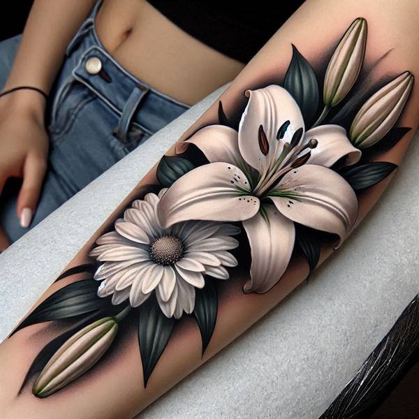 21 Delightful Daisy Tattoo Ideas 19 Lily And Daisy Tattoo 1fa78