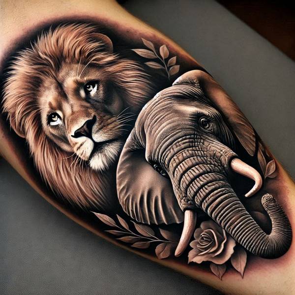 31 Graceful Elephant Tattoo Ideas To Crush Your Fears And Worries Into Dust 12 Lion And Elephant Tattoo 1665c