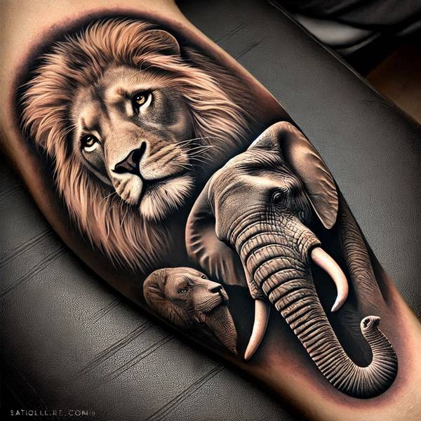 31 Graceful Elephant Tattoo Ideas To Crush Your Fears And Worries Into Dust 13 Lion And Elephant Tattoo 285c8