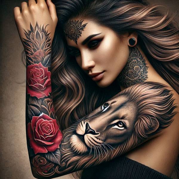 42 Creative Lion Tattoo Ideas 18 Lion Flower Tattoo1f60