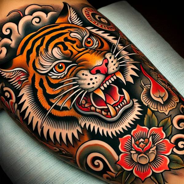 37 Trembling Tiger Tattoo Ideas To Feel Like The King Of The World 35 Old School Tiger Tattoo710a