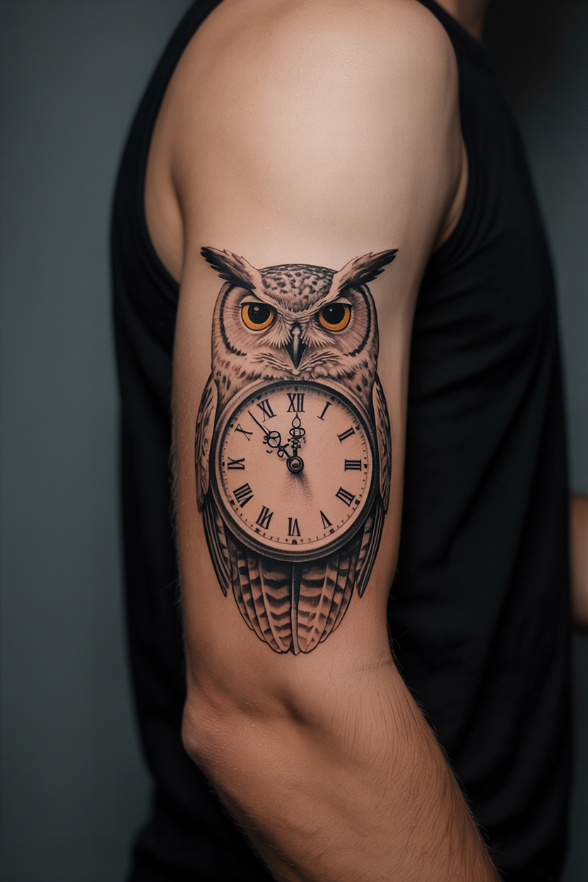 Owl Clock Tattoo