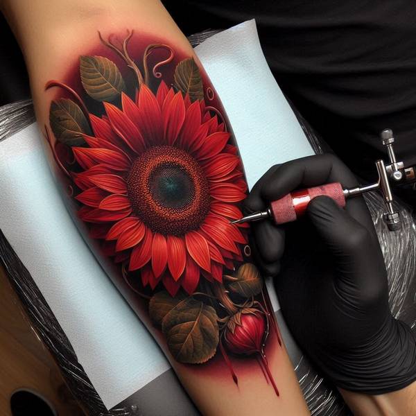 23 Symbolic Sunflower Tattoo Ideas 28 Red Sunflower Tattoo3189
