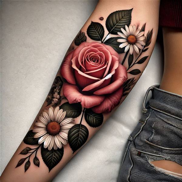 21 Delightful Daisy Tattoo Ideas 6 Rose And Daisy Tattoo 112fb