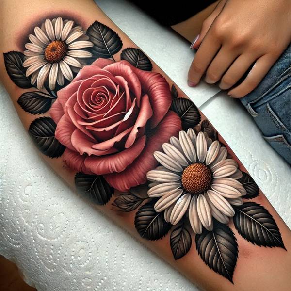 21 Delightful Daisy Tattoo Ideas 7 Rose And Daisy Tattoo 2e565