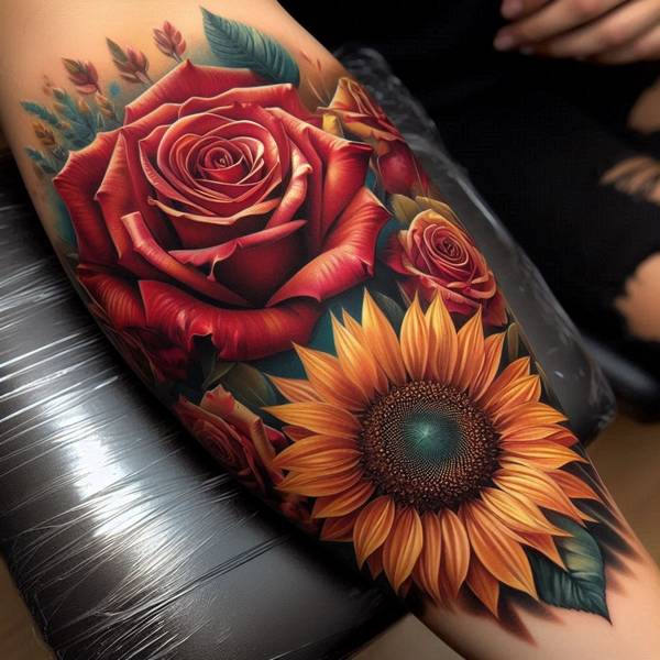 23 Symbolic Sunflower Tattoo Ideas 5 Rose And Sunflower Tattoo 1bf6e
