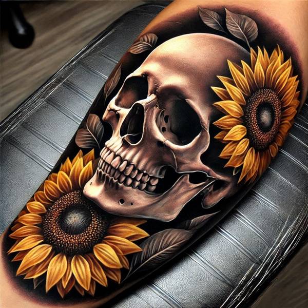 23 Symbolic Sunflower Tattoo Ideas 23 Skull And Sunflower Tattooc6e6