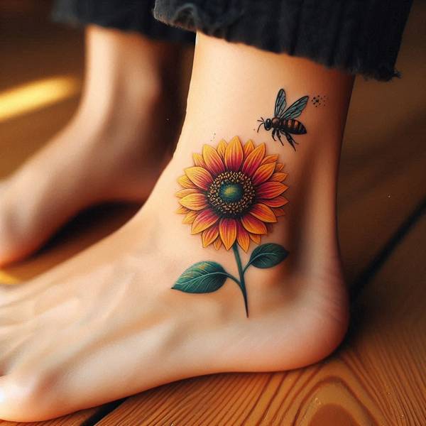 23 Symbolic Sunflower Tattoo Ideas 19 Sunflower And Bee Tattoo6f71