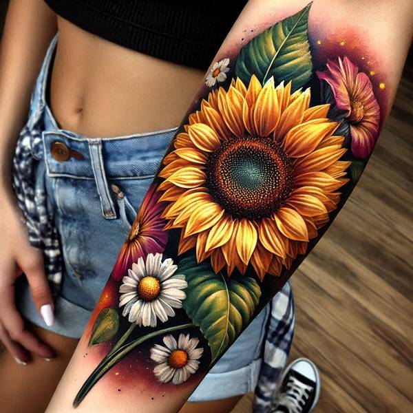 21 Delightful Daisy Tattoo Ideas 12 Sunflower And Daisy Tattoo 18907