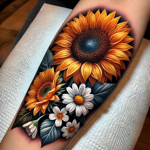 21 Delightful Daisy Tattoo Ideas 13 Sunflower And Daisy Tattoo 2c35d