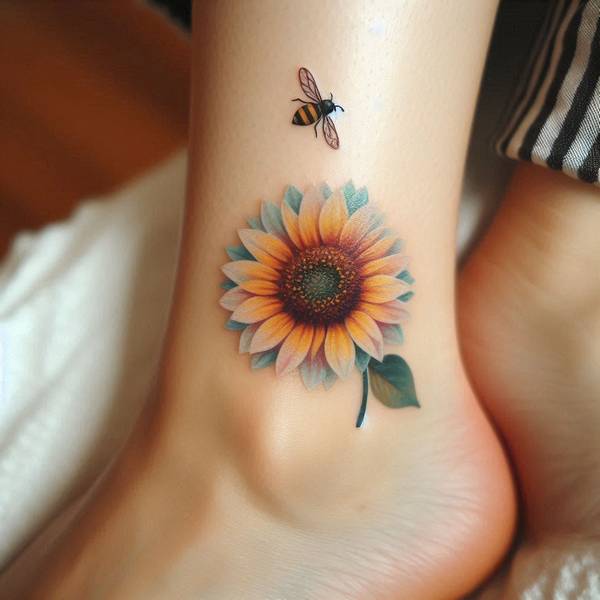 23 Symbolic Sunflower Tattoo Ideas 16 Sunflower Ankle Tattoo4fc4