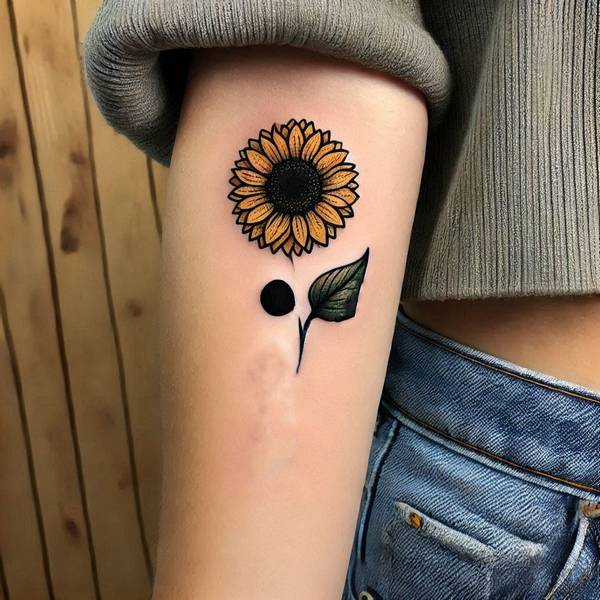 23 Symbolic Sunflower Tattoo Ideas 20 Sunflower Semicolon Tattood90a