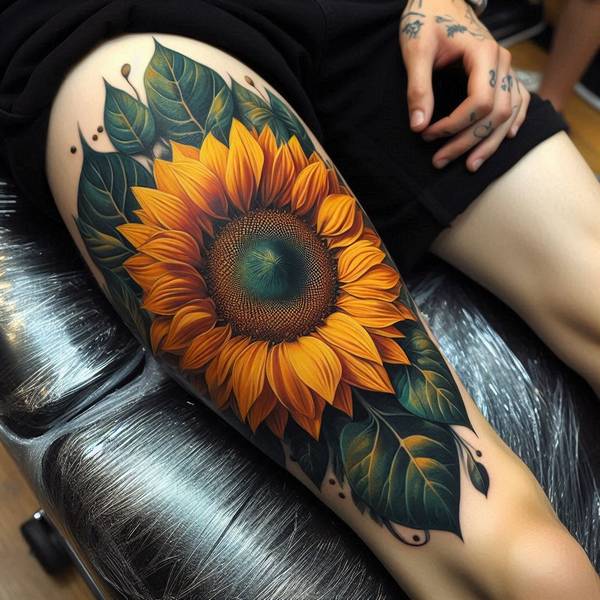 23 Symbolic Sunflower Tattoo Ideas 9 Sunflower Tattoo On Leg2305