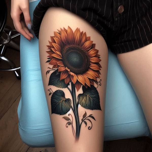 23 Symbolic Sunflower Tattoo Ideas 7 Sunflower Tattoo On Thigh2bf9