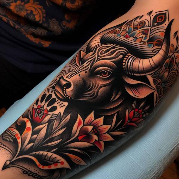 23 Invincible Bull Tattoo Ideas To Obliterate Your Fears And Worries 15 Traditional Bull Tattoo 13ad2