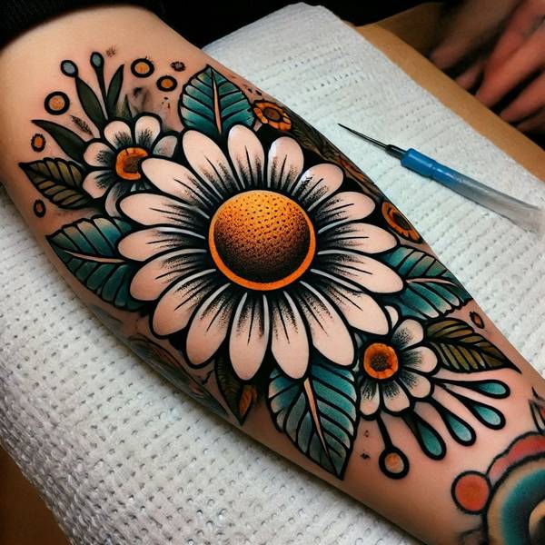 21 Delightful Daisy Tattoo Ideas 9 Traditional Daisy Tattoo 24d72