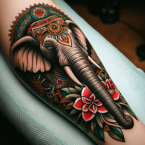 31 Graceful Elephant Tattoo Ideas To Crush Your Fears And Worries Into Dust 19 Traditional Elephant Tattoo 2c5b5