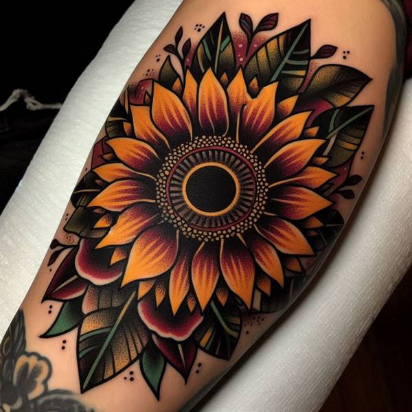 23 Symbolic Sunflower Tattoo Ideas 18 Traditional Sunflower Tattoo 2d517