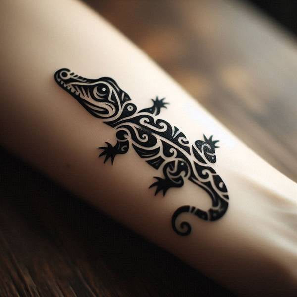 15 Powerful Alligator Tattoo Ideas To Entertain Your Morbid Curiosity 8 Tribal Alligator Tattoo 15ceb